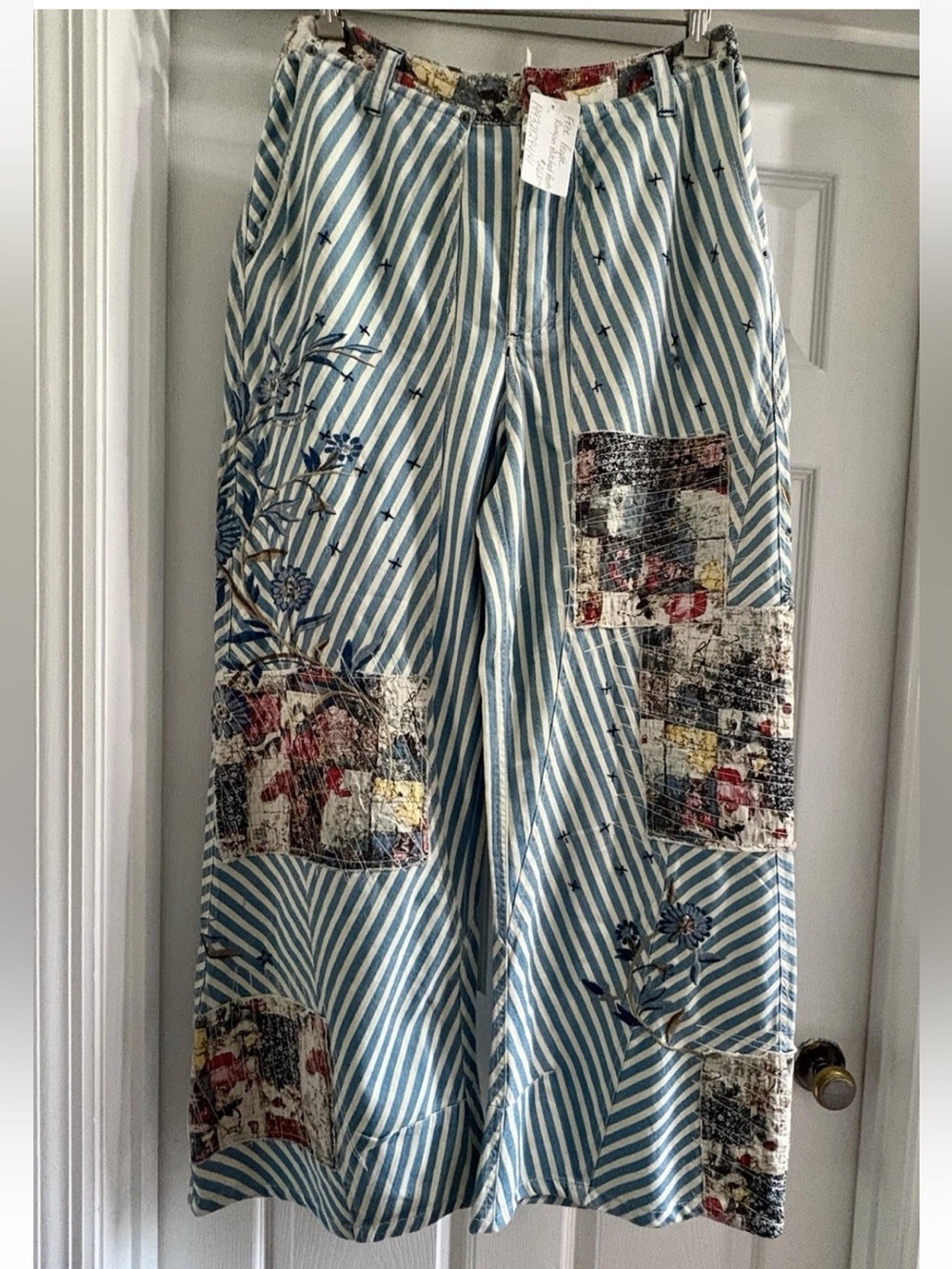 FREE PEOPLE Runyon Patched Pants - Wide Leg Striped Floral Patchwork - Picture 5 of 10